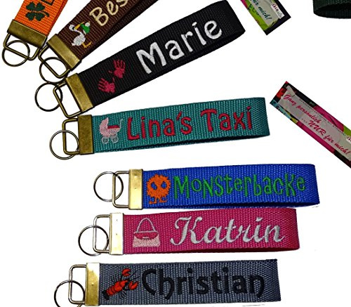 Schlüsselanhänger 30mm (light) mit Name & Motiv/Sternzeichen bestickt | Individuell personalisiert (18 Bandfarben zur Auswahl)