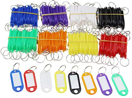 Goodma 160 Stück 8 Farben sortierte Schlüsselanhänger aus Kunststoff, ID-Etiketten mit geteiltem Schlüsselring