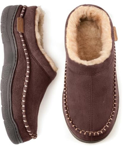 Zigzagger Men's Slip On Moccasin Slippers, Indoor/Outdoor Warm Fuzzy Comfy House Shoes, Fluffy Wide Loafer Slippers,Coffee, 9-10 D(M) US