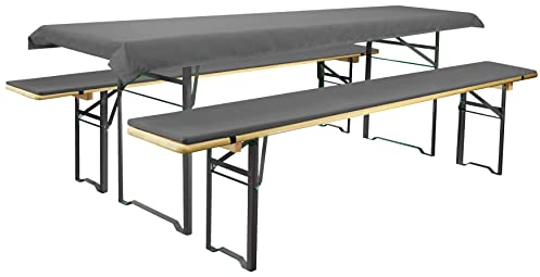 Brandsseller Auflagenset für Bierzeltgarnituren 3-teilig 2 Bankauflagen gepolstert 220x25 cm und 1 Tischdecke 240x90 cm für alle gängigen Festzeltgarnituren Bierbankauflagen Outdoor - Anthrazit