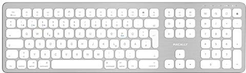 Macally BTWKEYMB-DE, erweiterte Quick-Switch Bluetooth Funk-Tastatur für Mac, PC, iOS und Android, Ziffernblock, deutsches QWERTZ Layout mit Umlauten, Alu-Design