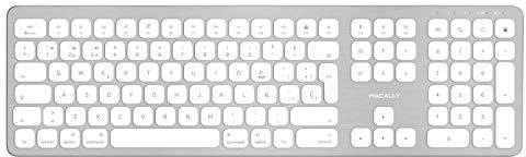 Macally BTWKEYMB-ES, Tastiera Wireless Bluetooth Quick-Switch estesa per Mac, PC, iOS e Android, tastierino numerico, Layout Spagnolo, Design in Alluminio