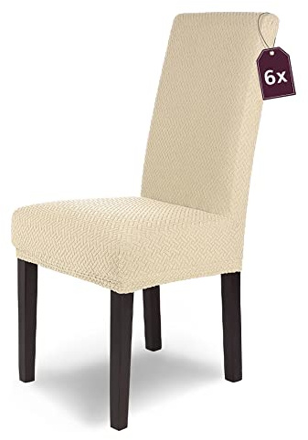 Scheffler Home Stuhlhussen Creme 6er Set Schwingstühle Luna | Feine Microfaser-Stretch-Stuhlbezüge, waschbar und pflegeleicht, Chair Cover für Freischwinger und Esszimmerstühle