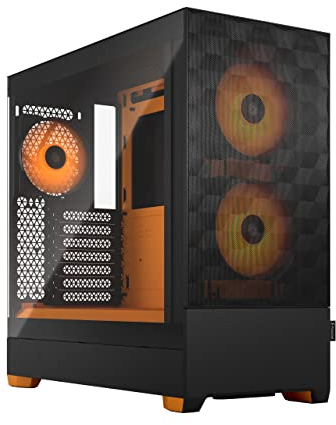 Fractal Design Pop Air RGB Orange Core - Tempered Glass Clear Tint - Honeycomb Mesh Front – TG side panel - Three 120 mm Aspect 12 RGB fans included – ATX High Airflow Mid Tower PC Gaming Case