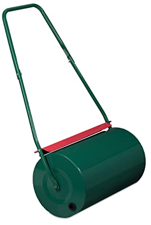 Relaxdays Rasenwalze, 57 cm Arbeitsbreite, Ø 32 cm, befüllbar mit Wasser & Sand, Graswalze aus Metall, Erdwalze, grün