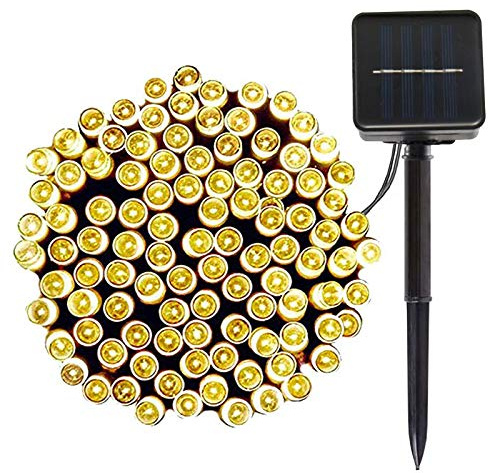 Lamker 12M 100er LEDs Lichterketten Solar Außen Warmweiß LED Lichterkette Wasserdicht Grünes Kabel 8 Modi Dimmbar Solarlichterkette Beleuchtung Deko für Garten Terrasse Balkon Tor Hof Hochzeit