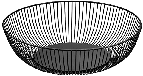 CHJIEJIE Frutero de alambre de metal negro, 27,5 x 9 cm, frutero negro, cesta de frutas de metal, diseño redondeado, almacenamiento para verduras, frutas y pan