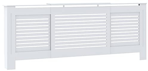 Tidyard Modern MDF Radiator Cover Cabinet with Shelf, White, Adjustable Length 142-205 cm, Living Room Decor Model325551