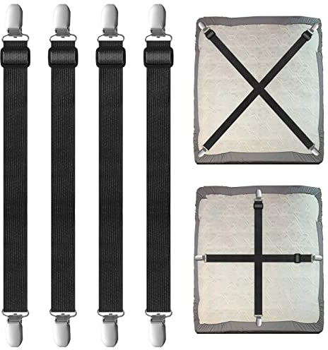 SUNRIZ Bettlakenspanner Verstellbar, 55-250cm Elastische Bettlaken Spanner, Lakenspanner mit Metallclip, Spanngurte für Matratze, Bügelbrett, Sofa,Tischdecken Fest, Schwarz,4 Stück