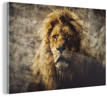 MuchoWow Glasbild Glasfoto Wandbild Bilder Deko 150x100 cm Löwe - Abstrakt - Farben