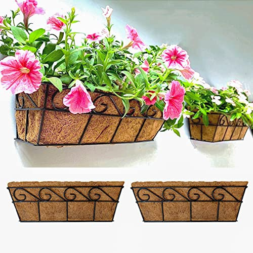 LaLaGreen Väggplanterare för utomhusväxter (2-pack, 40 cm) fönsterblomlådor korg fästs på hus, däckräcke jordgubbsplanterare med Coco-foder balkongtråg, staket uteplats veranda över järnväg