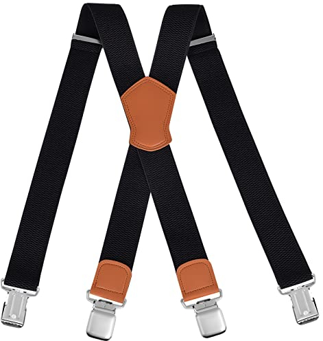 ACWOO Hosenträger für Herren, Hosenträger Herren Extra Stark Breit 4 Cm, Einstellbar und Elastisch Einheitsgröße Hosenträger Damen mit Sehr Starken 4 Metall Clips, Schwarz Hosenträger Orange Y-form