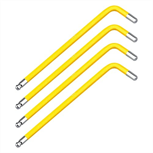 FOCMKEAS 4 PCS 4mm Ball End Hex Key Allen Wrench,Internal Hexagonal Wrench, L Shaped Long Arm S2 Steel Repairing Tool，Yellow