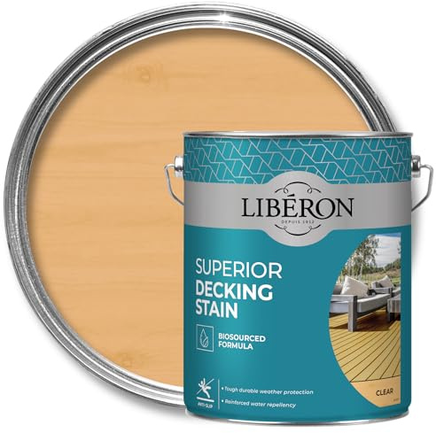 Libéron Superior Decking Stain for Exterior Wood, Clear, 5L | Biosourced formula, Durable protection from extreme weather, UV & water resistant, Anti-slip finish