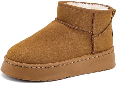 Rumkok Winterstiefel Damen Warm Gefüttert Schneestiefel Boots Winterboots Bequem Schlupfstiefel Knöchelhohe Damenstiefel Stiefel Winter Wasserdicht Fellstiefel für Den Außenbereich, Hellbraun, 37 EU