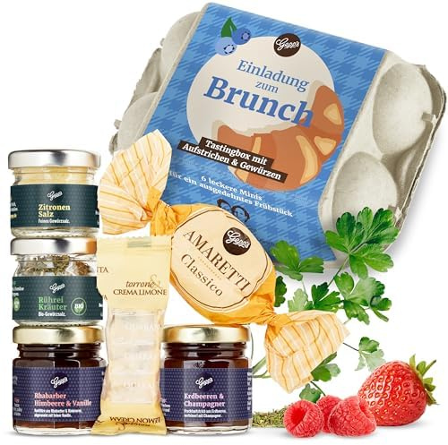 Gepp's Feinkost Geschenkset Tasting-Box Brunch I Gourmet Geschenkkorb für Frauen & Männer mit 6 leckeren Frühstücks-Delikatessen I Für den Brunch mit Gewürzen & Aufstrichen