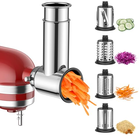 TPGSING Edelstahl Gemüseschneider Zubehör für KitchenAid, mit Mahlpulver, Käsereibe, Gemüsereibe, Hobel für KitchenAid Zubehör, Spülmaschinenfest
