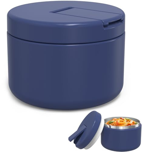 LOHASOK 12oz Kids Soup Thermo for Hot Food Insulated Vacuum Food Jar with Buckle Lid, Stainless Steel Wide Mouth Leak Proof Lunch Container for School Travel-Blue