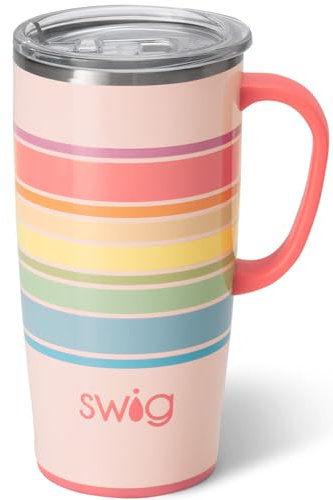 Swig Life Taza de viaje de 22 onzas | Vaso aislado con asa y tapa, apto para vasos, apto para lavavajillas, acero inoxidable, taza de café de viaje, taza de café aislada con tapa y asa (buenas