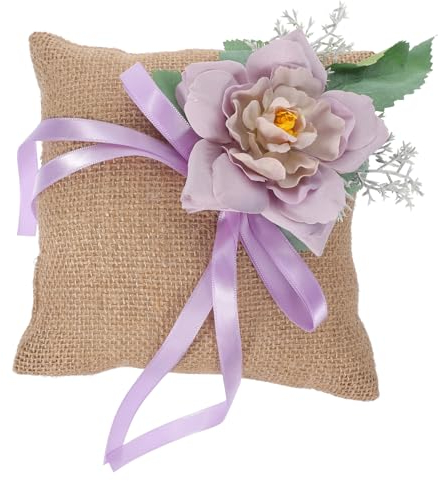 DEARMAMY Eheringkissen Jute-Ringkissen Künstliche Blumen Ringträger Romantisches Schmuckkissen Für Strandhochzeit