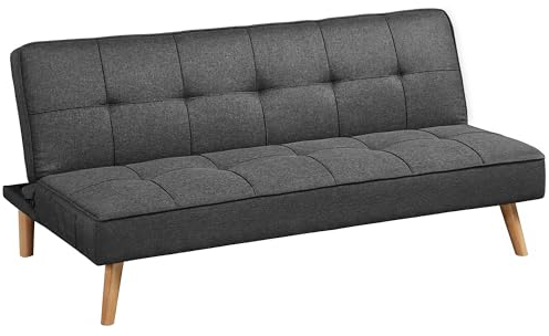 VASAGLE Schlafsofa, Schlafcouch, Bettsofa, Bezug aus Baumwoll-Leinen-Mischgewebe, Holzbeine, 175 x 83 x 76 cm, klappbar, Ausklappsofa, für Wohnheim, kleine Räume, grau LCS701G01