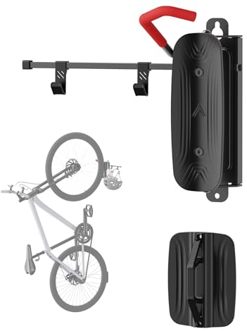 Mimoke Portabici da parete girevole aggiornato con ganci per accessori - Conservazione versatile ed efficiente dello spazio in nero opaco e rosso