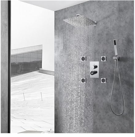 SWHC Duschsystem Unterputz Duscharmatur Set Digitale Anzeige Dusche Regendusche Set 3 Funktionen Messing Duschgarnitur mit Regendusche 30 * 30cm, Handbrause, 4PCS Seitenbrause