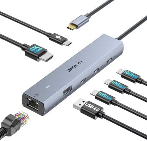 MOKIN USB C HUB, 7 in 1 Adapter mit 4K@60HZ HDMI, Ethernet, 3*USB-C 3.1 Ports und 1*USB-A Datenanschlüsse, PD100W, RJ45, Multiport Adapter für MacBook Pro/Air, Surface, Dell XPS, HP, Thinkpad