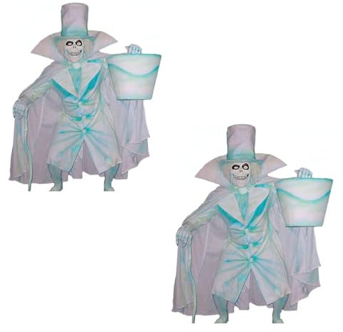 Halloween Hutschachtel Ghost Harz Gartenstatuen Ornamente, Clownish Ghost Mit Umhang Simulation Hat Horror Figuren Skelett Mann,Hutschachtel-Geist geeignet für den Außenbereich, Garten, Terrasse