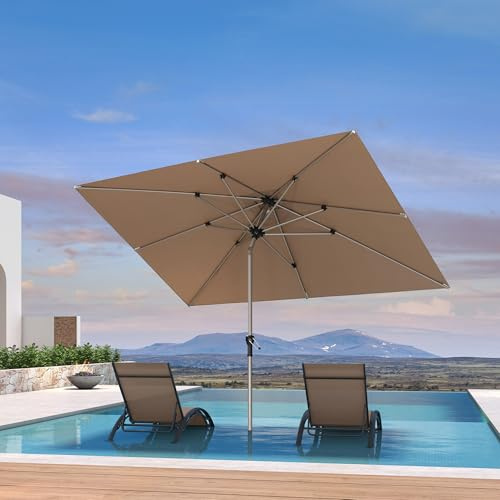 PURPLE LEAF Parasol de Jardin Extérieur Inclinable 3 x 2 m Rectangulaire, Parasol Balcon avec Châssis en Aluminium Champagne, Toile UPF 50+ pour Jardin Terrasse Patio Piscine, Taupe