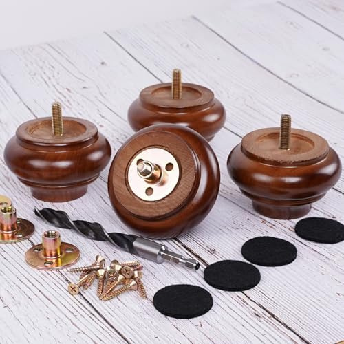 DWYL & LWYD 2 Inch Short Wood Legs for Furniture Set of 4,Heavy Duty Rubber Wood Furniture Legs Replacement Sofa Legs Couch Legs Cabinet Legs Wooden Furniture Feet (Walnut Finish,2 Inches Height)