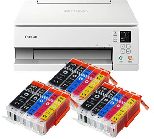 IC-Office TS6351a Farbtintenstrahl-Multifunktionsgerät All-in-One 3-in-1 (Drucker, Scanner, Kopierer, USB, WLAN, Apple AirPrint) Weiß + 15 XXL Tintenpatronen