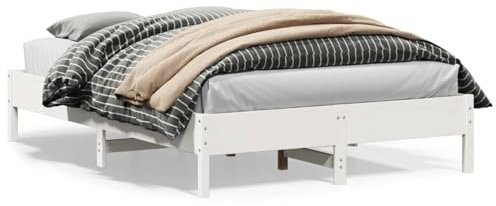 Buzaza Massivholzbett ohne Matratze Weiß 150x200 cm Holz Bett Massivholzbett Bed Frame Bettgestell Bett Holz Kiefernholz - 842695