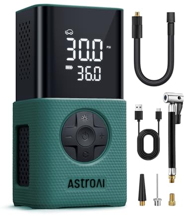 AstroAI Kabellose Elektrische Luftpumpe, Tragbare Akku Fahrradpumpe | mit alle ventile LED-Licht, Wiederaufladbare Reifenpumpe für Fahrrad, E-Bike, Auto, Motorrad, Bälle, Grün