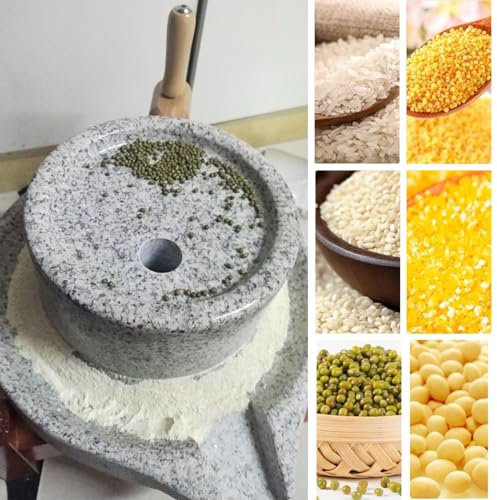 KUOYTT Dry Wet Stone Mill Hand Grinder with Wooden Frame, Natural Granite Grain Mill for Corn Rice Seed Bean Spices, Handmade Paste Mill/Pulverizera (Size : L (25cmx40cm))