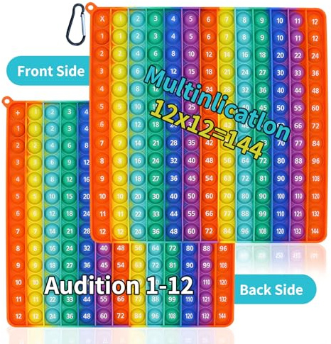 Times Table Poppet 12x12,Double Sided, Addition 12+12, Multiplication 12X12,Push Pop Bubble Sensory Fidget Toys Rainbow Fidget Toys Stress and Anxiety Relief Toys (1-12)