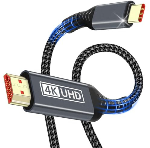 USB C hdmi,Câble HDMI USB C 1,8M 4K UHD (For Thunderbolt 3/4) compatible avec iPhone 16/Pro/15,MacBook Pro/Air,iMac,iPad Pro/Air,Galaxy S24,Dell XPS (Transmission unidirectionnelle USB vers HDMI)