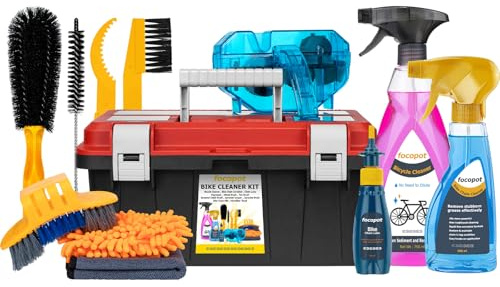 focopot Bike Chain Cleaner Kit with Bicycle Cleaner(25 oz),Degreaser(10 oz),Oil Lubricant(2 oz),Cleaning Brush Tool,Bike Chain Cleaning kit to Clean and Lube Mountain/Road/MT/E Bike