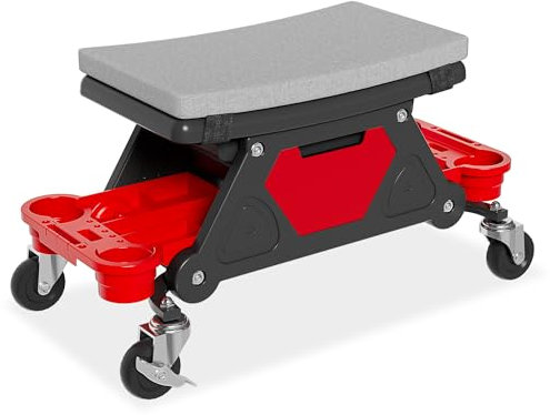 FIVMEN Werkstatthocker mit Rollen Werkstatt Hocker Rollhocker mit Ablagefläche Werkstattstuhl Arbeitshocker Rollsitz Garagenhocker Tragfähigkeit 150 kg, 66x32x34 cm