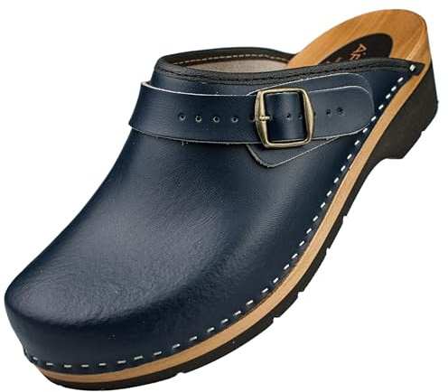 APREGGIO Sabots Homme en Bois – Clogs Ergonomiques en Cuir – Sabots de Jardin Pratiques – Brun – Taille 44