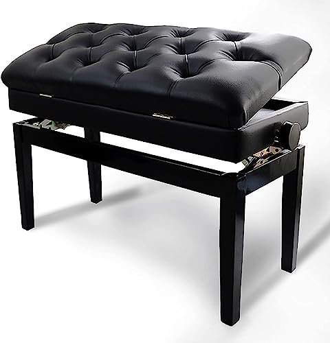 Klavierhocker, Frisiertischhocker, Duet, verstellbare Klavierbank, Deluxe-Keyboardhocker aus PU-Leder mit solider Klappplatte im Inneren, zusätzlicher Notenaufbewahrung für Zuhause und den Profi.