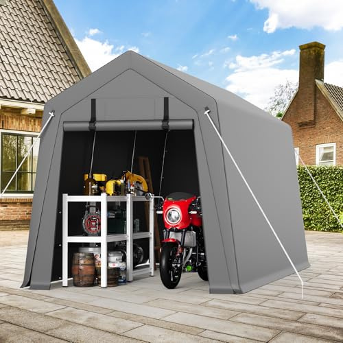 GAOMON Tragbare Outdoor-Garage, 2,1 m x 3 m, wasserdichter und UV-beständiger Lagerschuppen mit 2 aufrollbaren Türen, Carport-Zelt für Motorrad, Fahrrad und Werkzeuge, Grau
