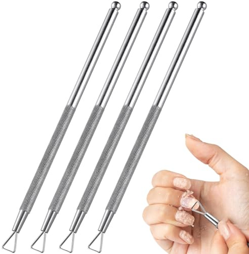 Happyyami 4 Stück Edelstahl Nagelhautschieber mit Dreieckigem Nagelhautentferner Gelentferner für Nagelkunst Ergonomischer Griff für Maniküre Pediküre Salon Heimgebrauch