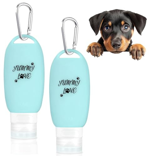 BEIMEIII 2 Stück Futtertube zum Befüllen Hund 90ml Futtertube Befüllbare Tuben für Hunde mit Karabiner Nassfutter Abfüllflaschen Zubehör Silikon Reiseflaschen für Hundetraining als Belohnung Grün
