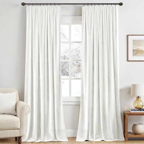 MIULEE Samtvorhang Kräuselband Blickdicht 2er Set Weiß 140x260cm | Samtvorhang schwer blickdicht, thermische Isolierung, Kräuselband, edler Look für Wohn- und Schlafzimmer