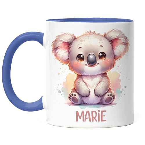 Kiddle-Design Kindertasse mit Namen Personalisiert, Personalisierte Tasse Kinder mit Waschbär, Namenstasse Waschbärtasse, Kinderbecher als Geschenk zur Taufe, Geburt Weihnachten - Emaille Tasse
