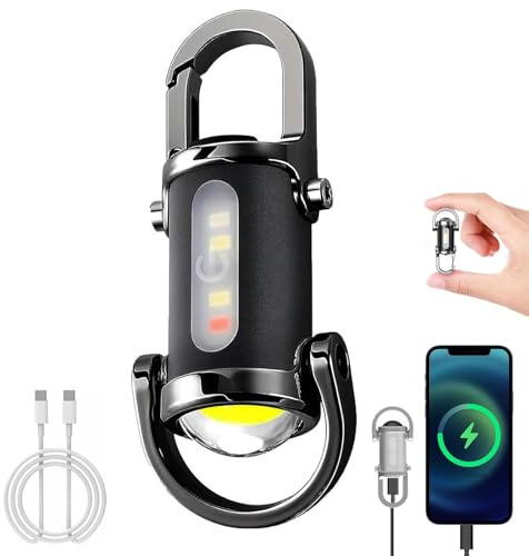 Cargador de teléfono portátil recargable brillante, cargador de teléfono flash, mini linternas EDC, cargador de llavero, luz de trabajo con batería externa y 3 modos, impermeable para camping (negro)