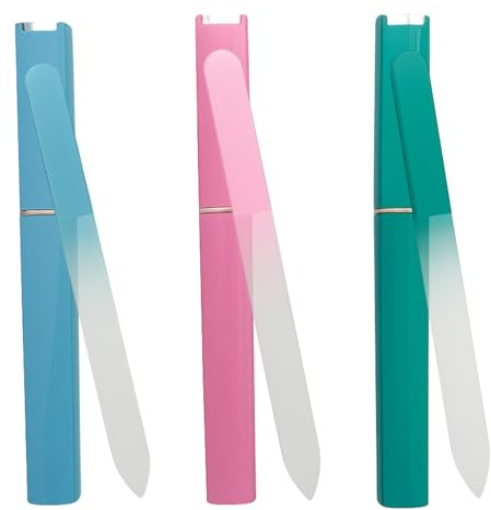 3PCS Crystal Nail File, Glass Double Sided Etched Professional Nail File with Case for Natural and Artificial Nails, Durable Tempered Glass Manicure Pedicure Nail Care Tool Gift Set for Women and Men
