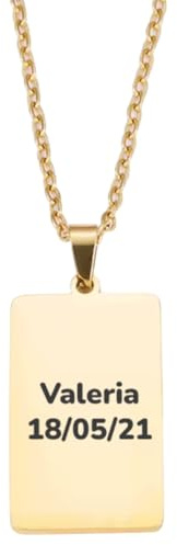 xulisimo Collar rectangular de acero inoxidable personalizable para mujer y hombre con cadena de 45 cm, colgante grabado a láser con texto, nombre o mensaje duradero (Dorado)