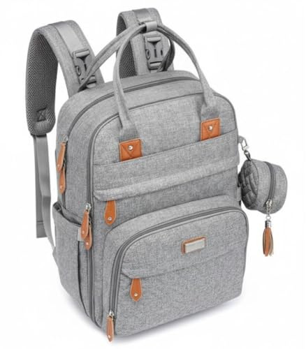 Wickelrucksack Groß 26L | Multifunktionale Wickeltasche mit Wickelunterlage & Kinderwagenhaken, Wasserdichter Rucksack für Baby & Eltern | Reise Wickeltasche Damen Herren mit Flaschenfach & Laptopfach